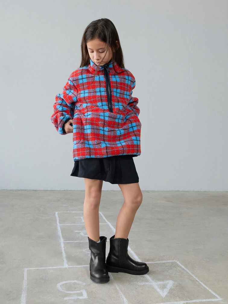 Girls' Stitch-Trim Ankle Boots, Black, hi-res