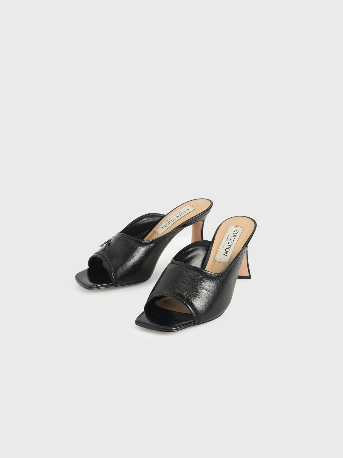 Gem-Embellished Leather Mules, Black, hi-res