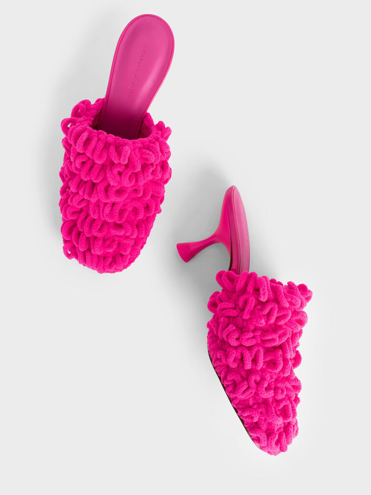 Textured Spool Heel Mules, Fuchsia, hi-res