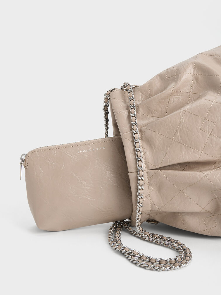 Duo Double Chain Hobo Bag, Taupe, hi-res