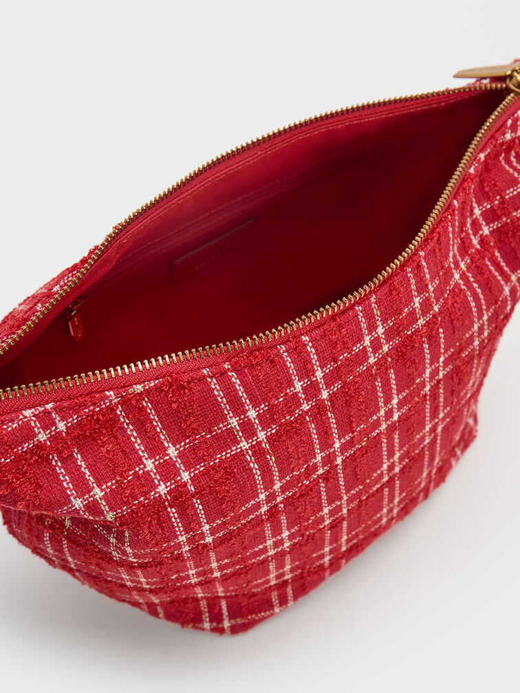 Cayce Tweed Hobo Bag, Red, hi-res