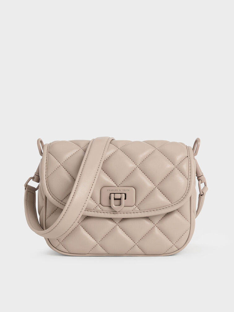 Taupe Cressida Quilted Crossbody Bag CHARLES & KEITH SG