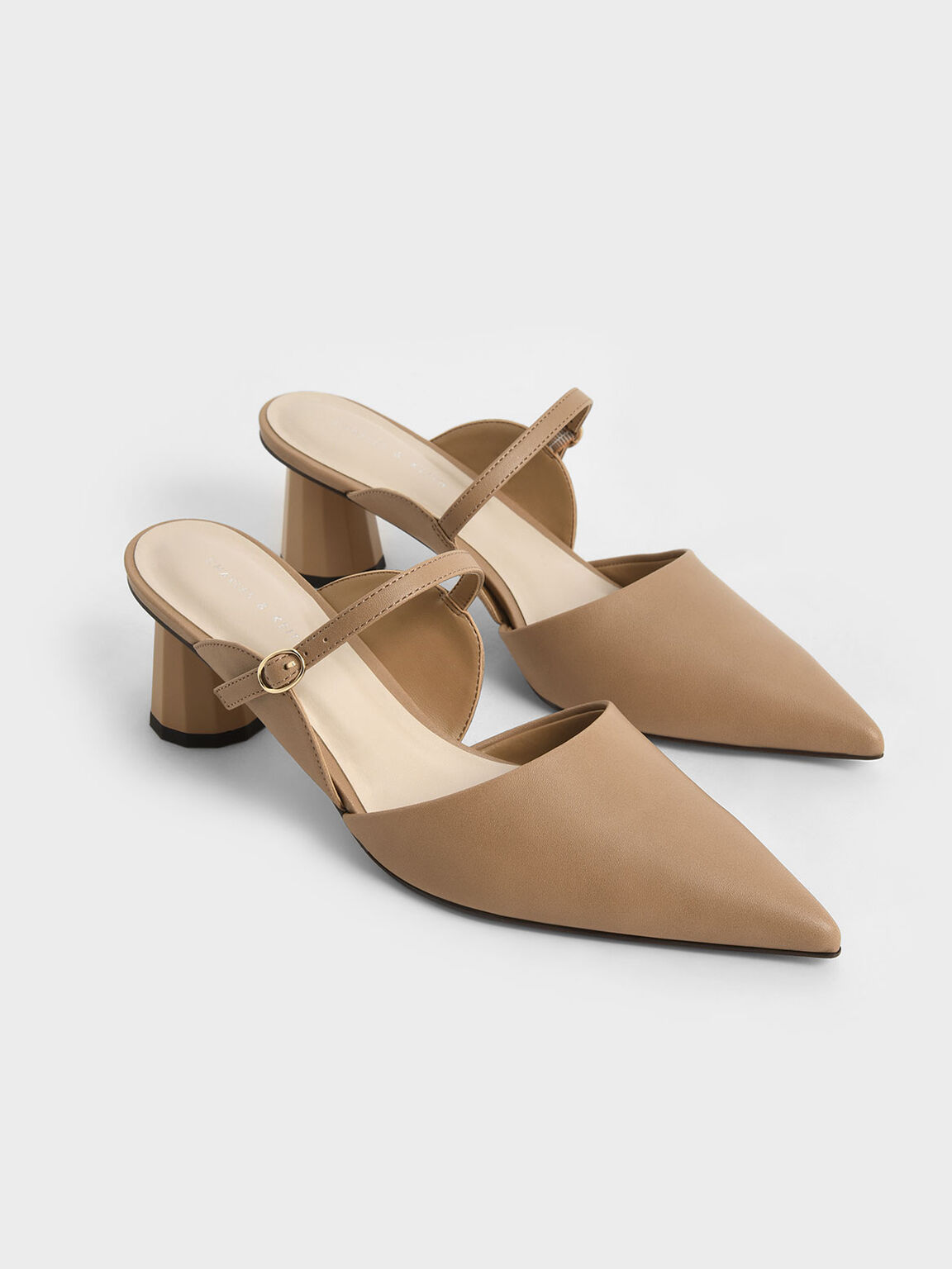Front Strap Cone-Heel Mules, Camel, hi-res