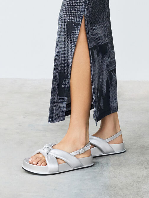Rosetta Metallic Knotted Puffy Sandals, Silver, hi-res