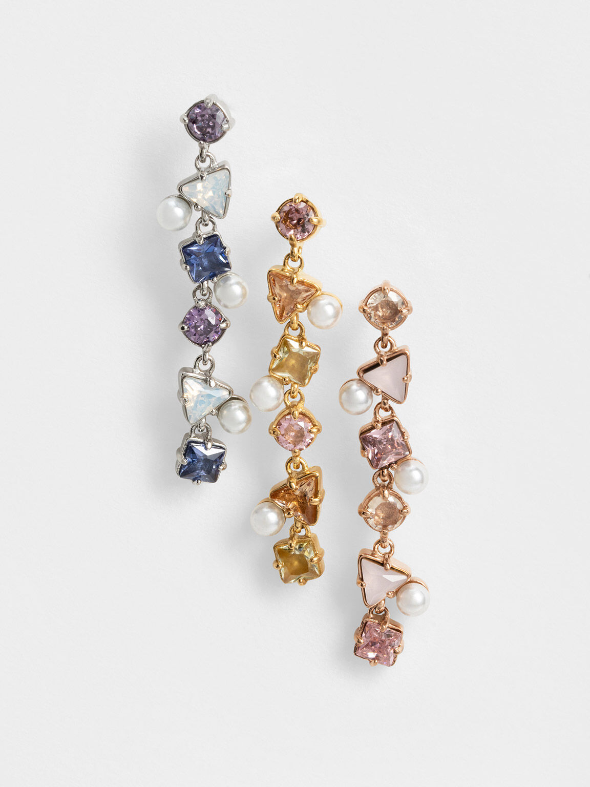 Pearl & Crystal-Embellished Drop Earrings, Lilac, hi-res