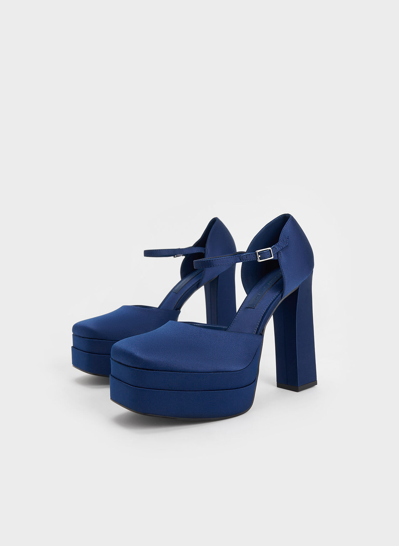 Satin Platform D'Orsay Pumps, Dark Blue, hi-res