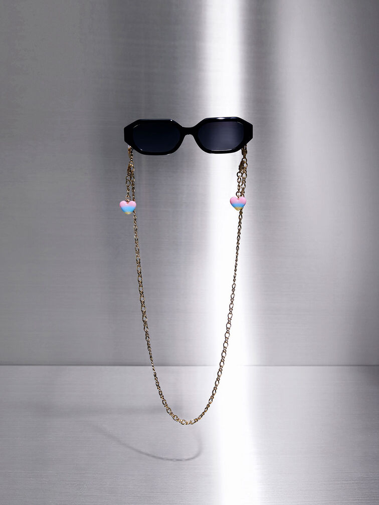 Rainbow Heart-Embellished Eyewear Chain, Gold, hi-res