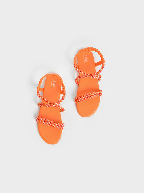 Girls' Printed-Rope Slingback Sandals, Orange, hi-res