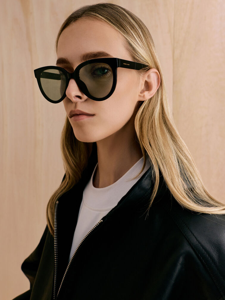 Brea Foldable Aviator Sunglasses, Black, hi-res