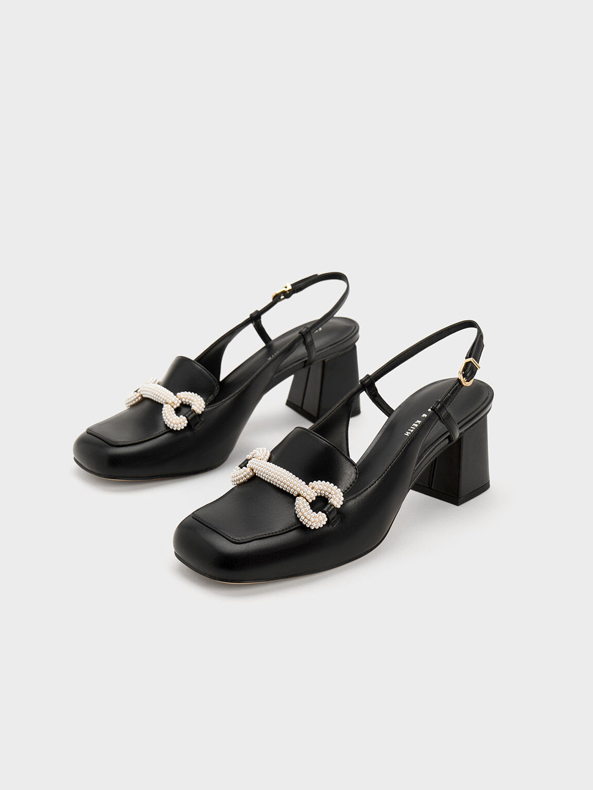 Beaded Slingback Loafer Pumps, Black, hi-res