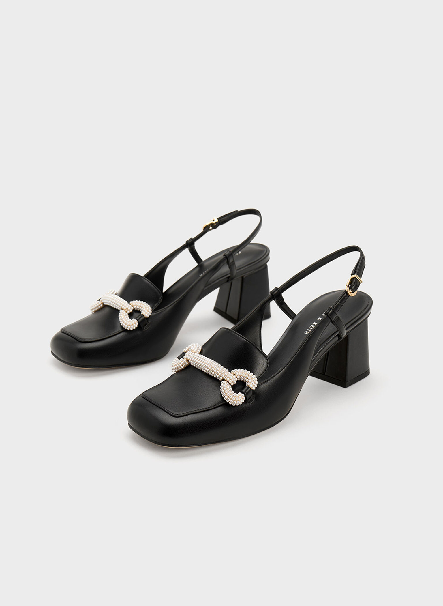 Beaded Slingback Loafer Pumps, Black, hi-res