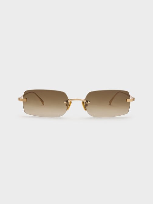 Easton Rimless Rectangular Sunglasses, Gold, hi-res
