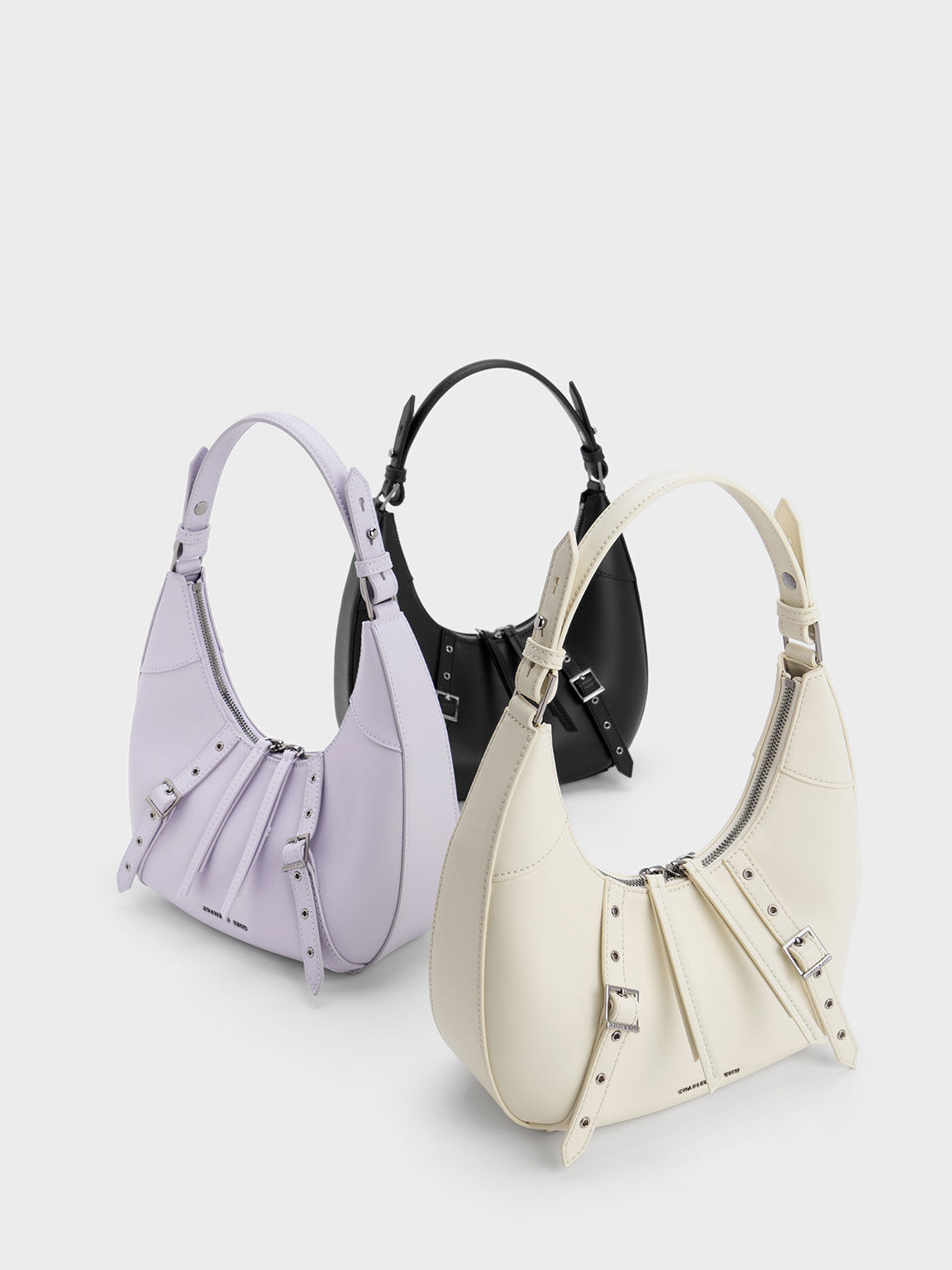 Chalk Grommet Crescent Hobo Bag CHARLES & KEITH BH