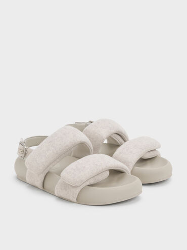 Felt Quilted Double-Strap Slingback Sandals, Light Grey, hi-res
