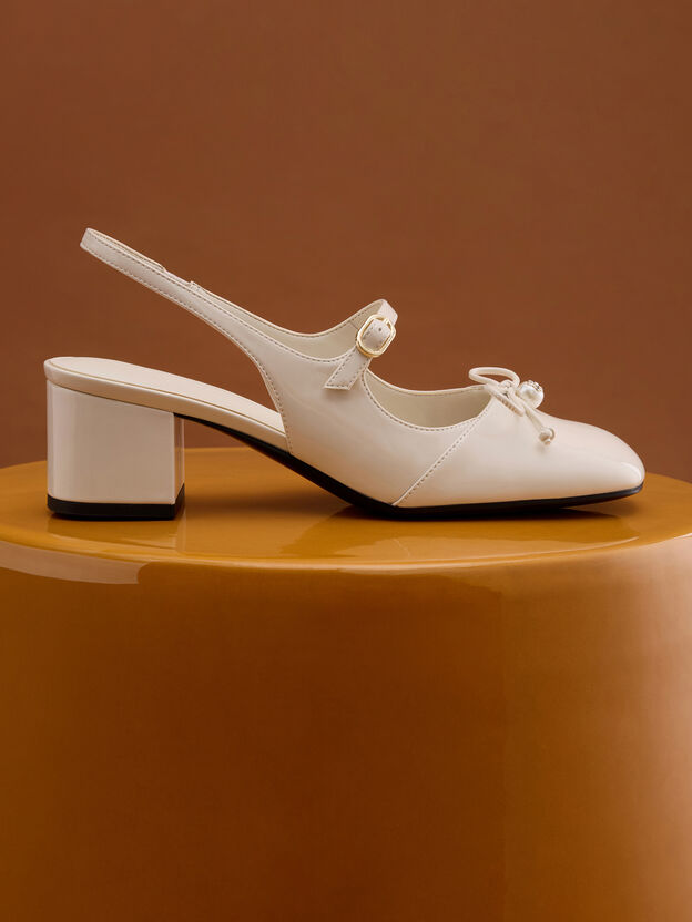 Patent Crystal-Pearl Mary Jane Slingback Pumps, Chalk, hi-res