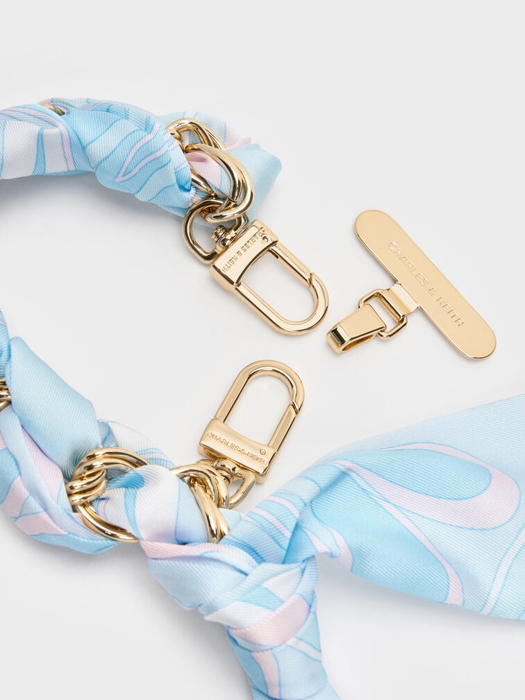 Correa de cadena para bolso con pa&ntilde;uelo, Azul, hi-res