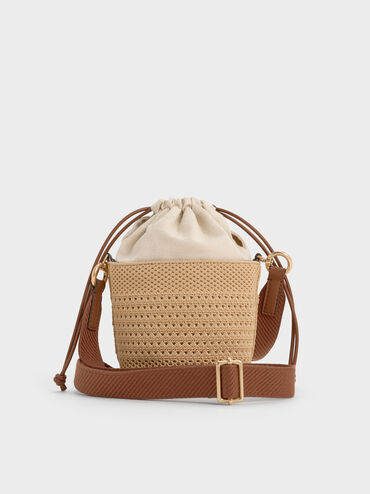 Girls' Ida Knitted Bucket Bag, Beige, hi-res