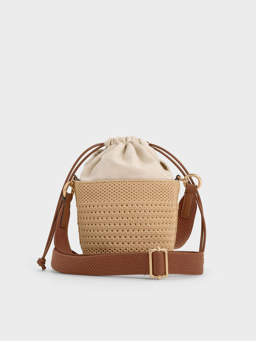 Girls' Ida Knitted Bucket Bag, Beige, hi-res