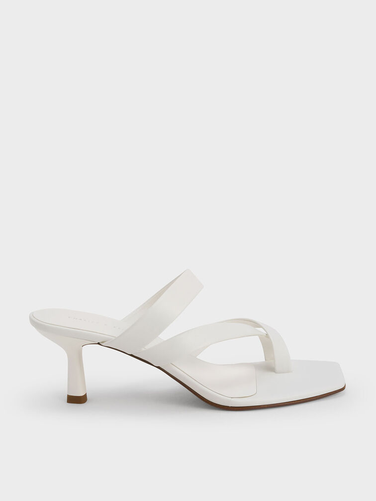 Asymmetric Toe Ring Heeled Sandals, White, hi-res