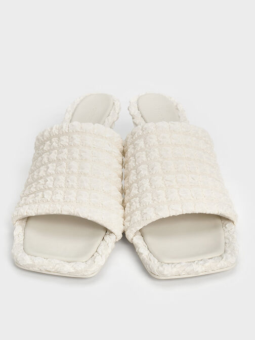 Mules texturizadas Loren con tacón bajo, Blanco tiza, hi-res
