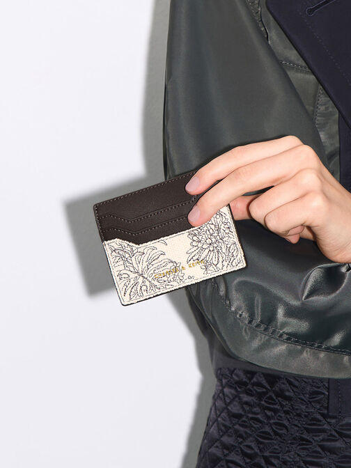 Floral Illustrated Canvas Card Holder, Dark Moss, hi-res