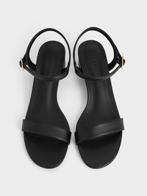 Sandalias con tac&oacute;n de bloque y correa al tobillo, Negro, hi-res