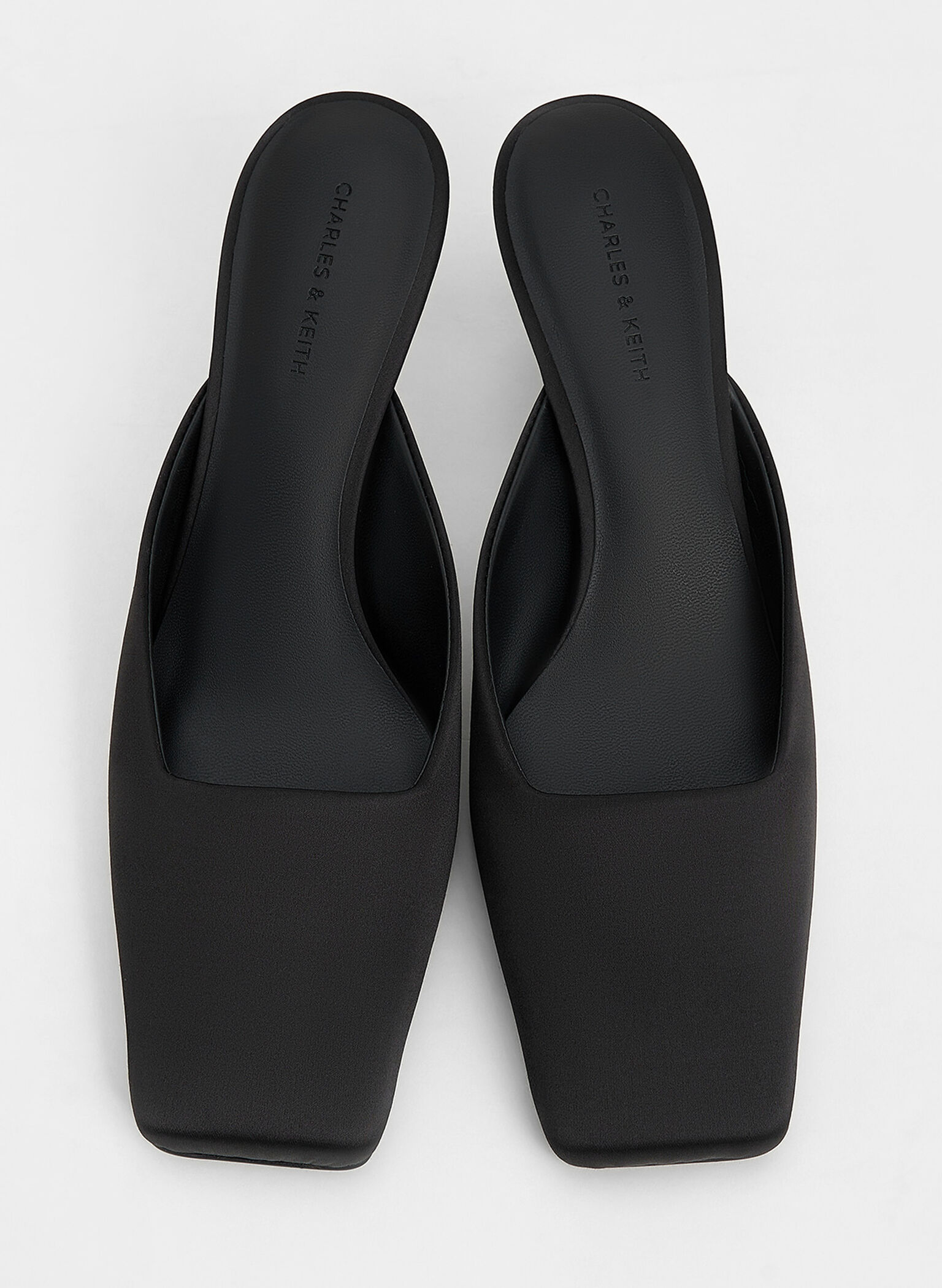 Satin Square-Toe Blade-Heel Mules, Black Textured, hi-res