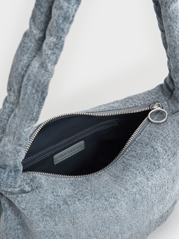 Maisy Denim Ruched-Handle Hobo Bag, Denim Blue, hi-res