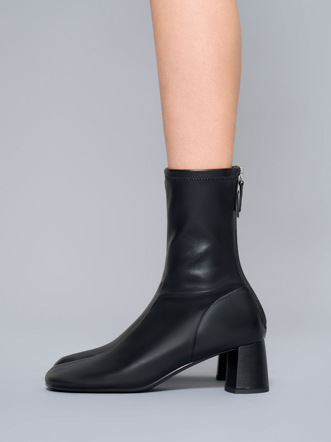 Round-Toe Zip-Up Ankle Boots, Black, hi-res