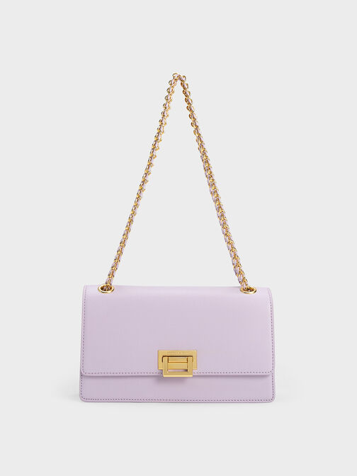 Metallic Accent Front Flap Bag, Lilac, hi-res