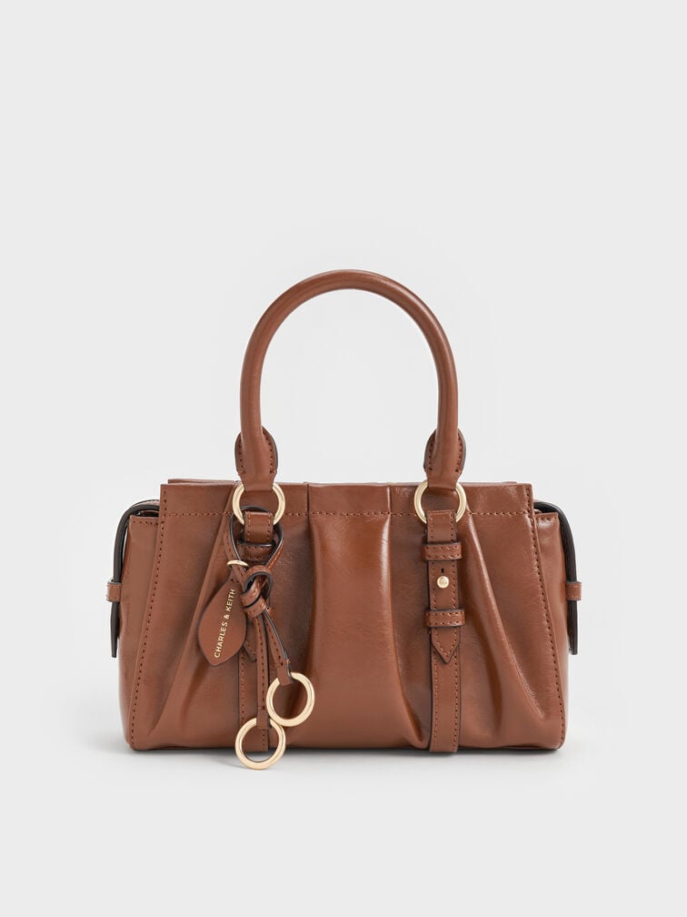 Britton Ruched Top Handle Tote Bag, Chocolate, hi-res