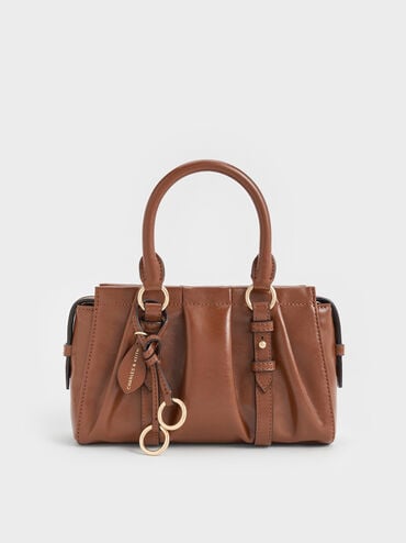 Britton Ruched Top Handle Tote Bag, Chocolate, hi-res