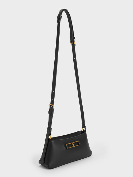 Gabine Leather Trapeze Shoulder Bag, Black, hi-res