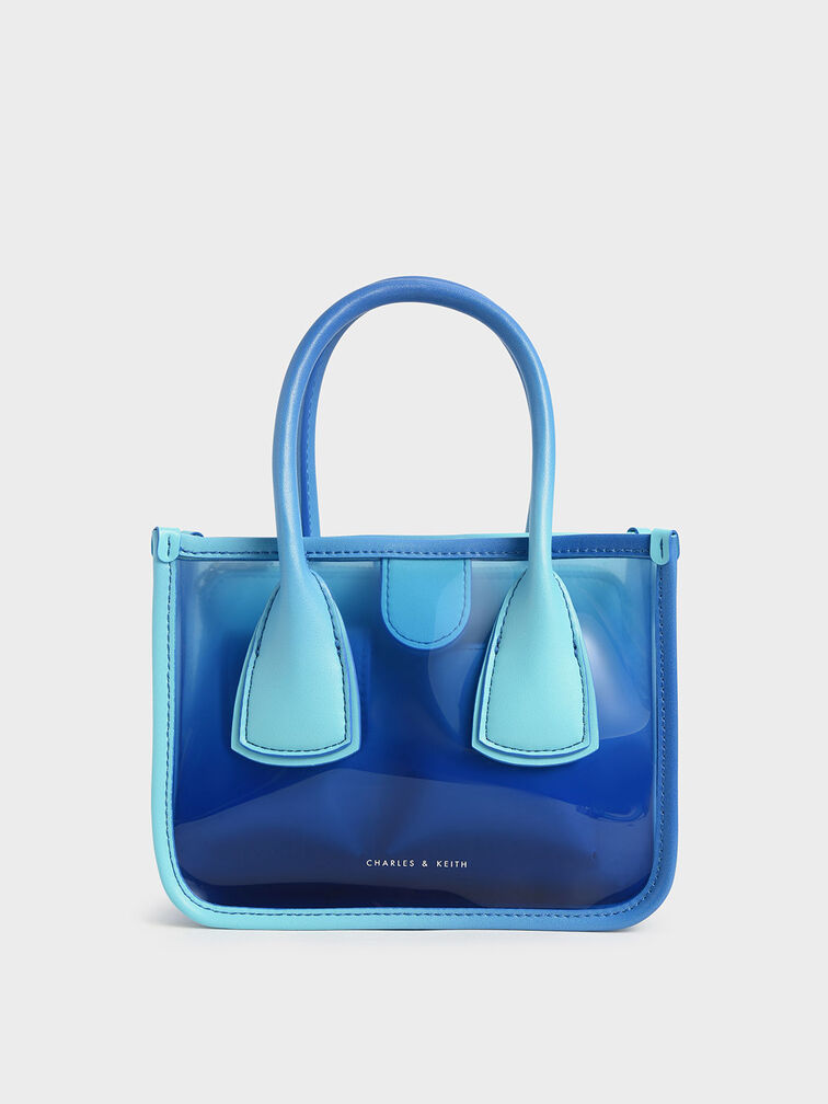 See-Through Effect Handbag, Blue, hi-res