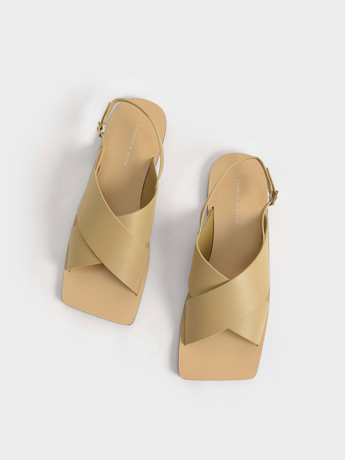 Crossover Flat Slingback Sandals, Mustard, hi-res