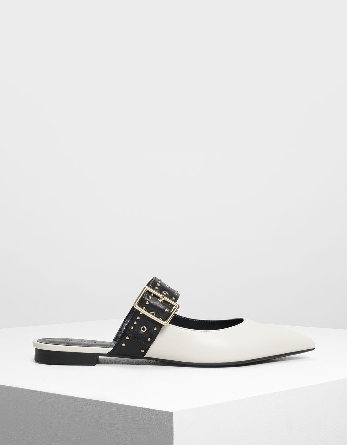 Chalk Studded Buckle Mules | CHARLES 