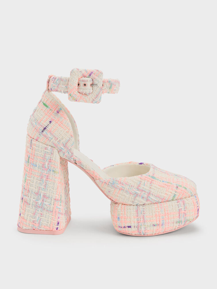 Charles & Keith, Shoes, Charles Keith Colorful Tweed Heels With White  Ankle Strap