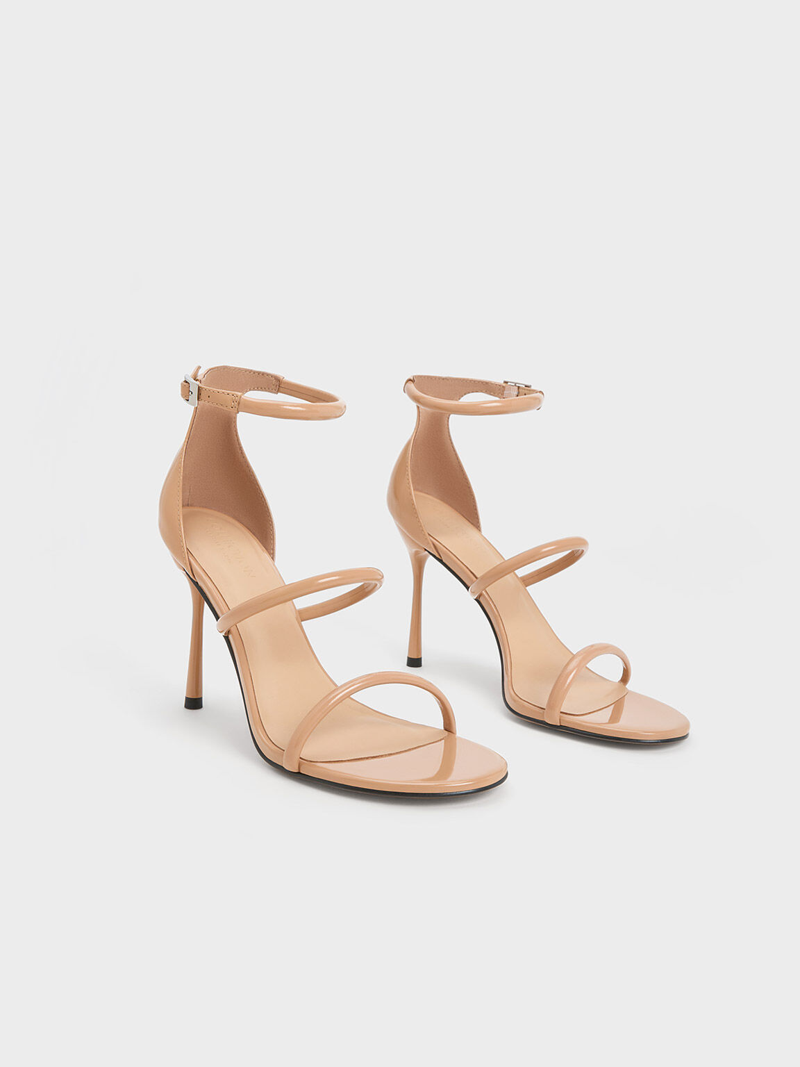 Patent Leather Triple Strap Heeled Sandals Nude