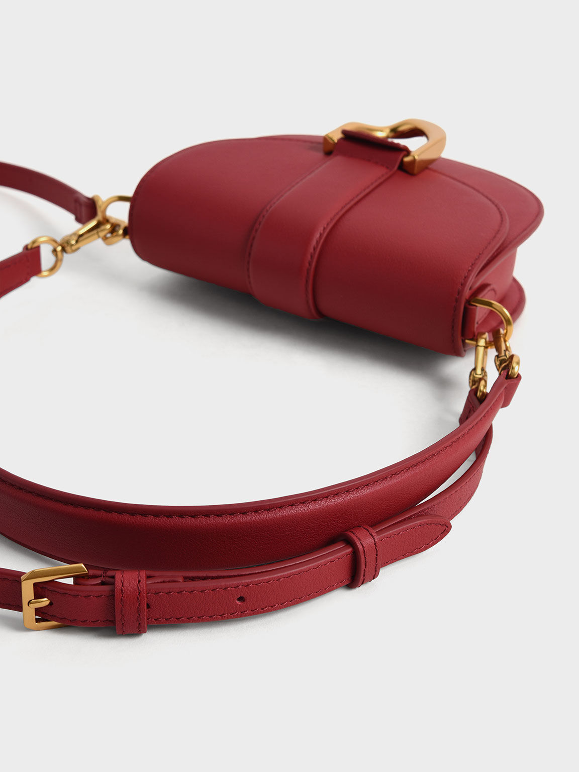Red Mini Gabine Leather Saddle Bag CHARLES KEITH International
