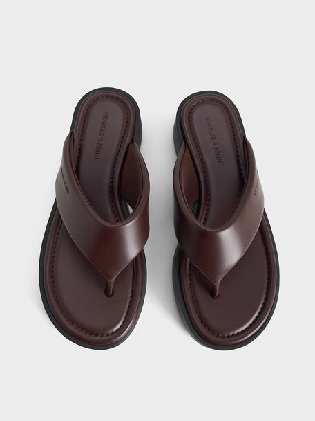 V-Strap Flatform Thong Sandals, Burgundy, hi-res