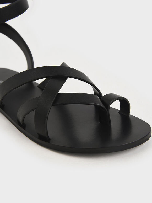 CHARLES Womens Black Cushioned Strappy Harrison Open Toe Stiletto Zip-Up Dress Sandals Shoes M