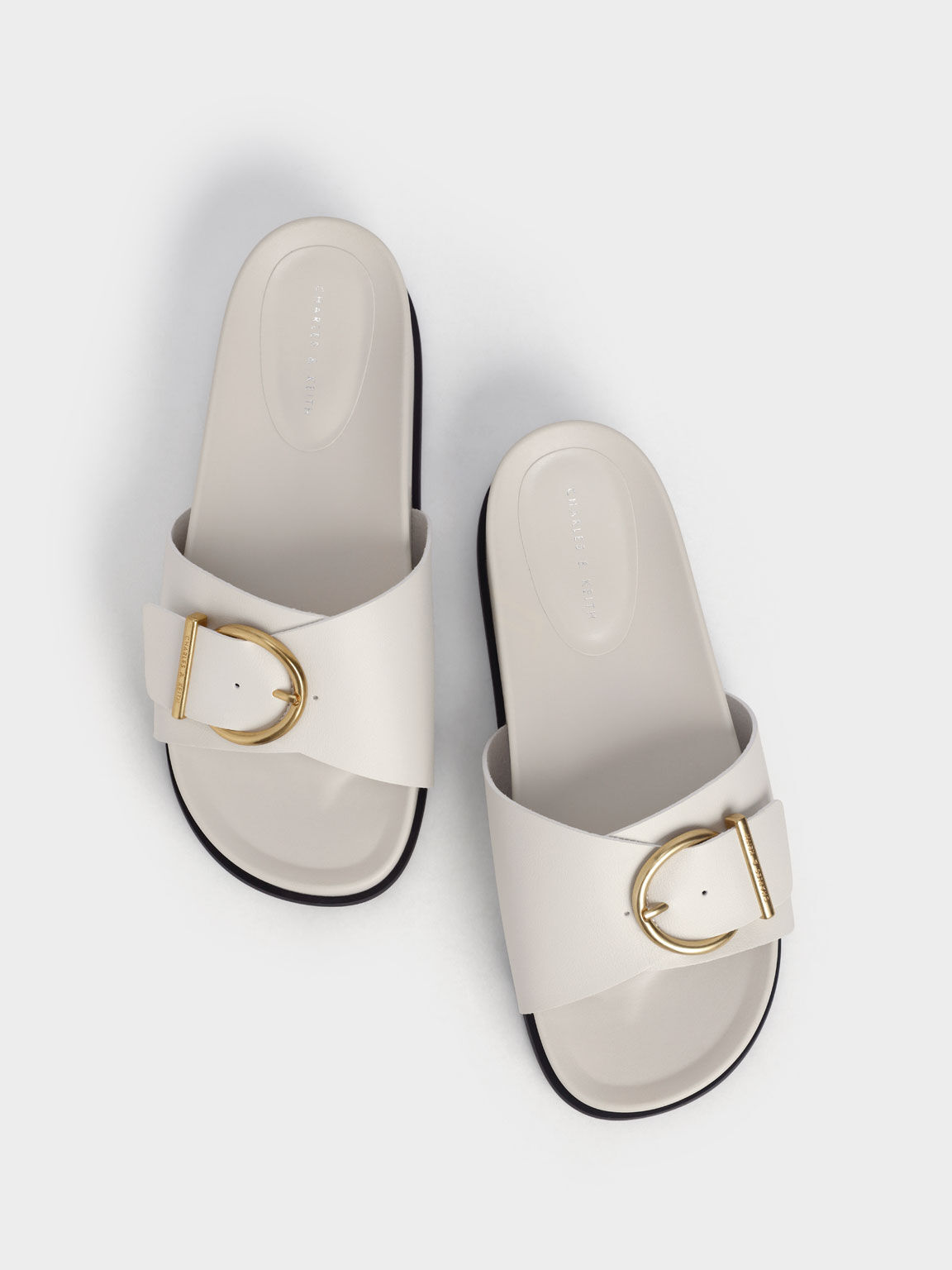 Chalk Metallic Buckle Flatform Sandals - CHARLES & KEITH OM