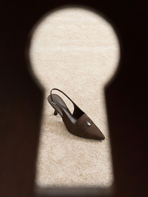Griselda Faux Suede Slingback Pumps, Dark Brown Textured, hi-res