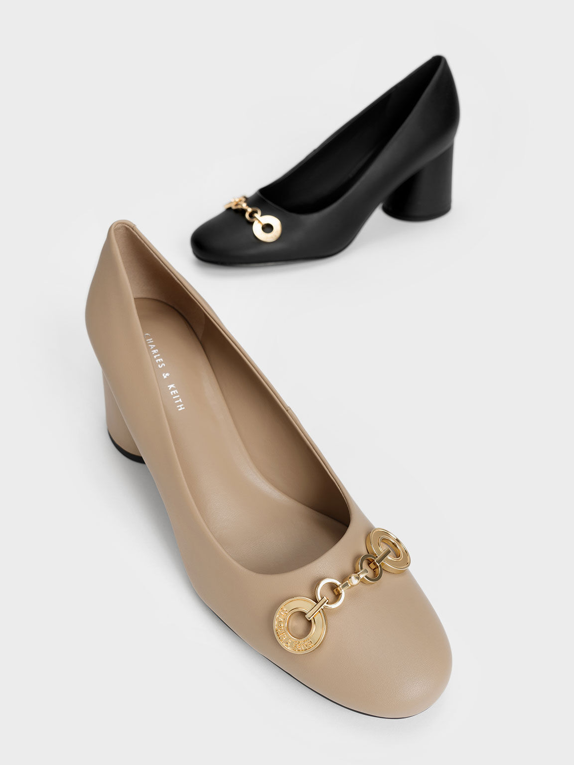 Circle Chain-Link Cylindrical Heel Pumps, Black, hi-res