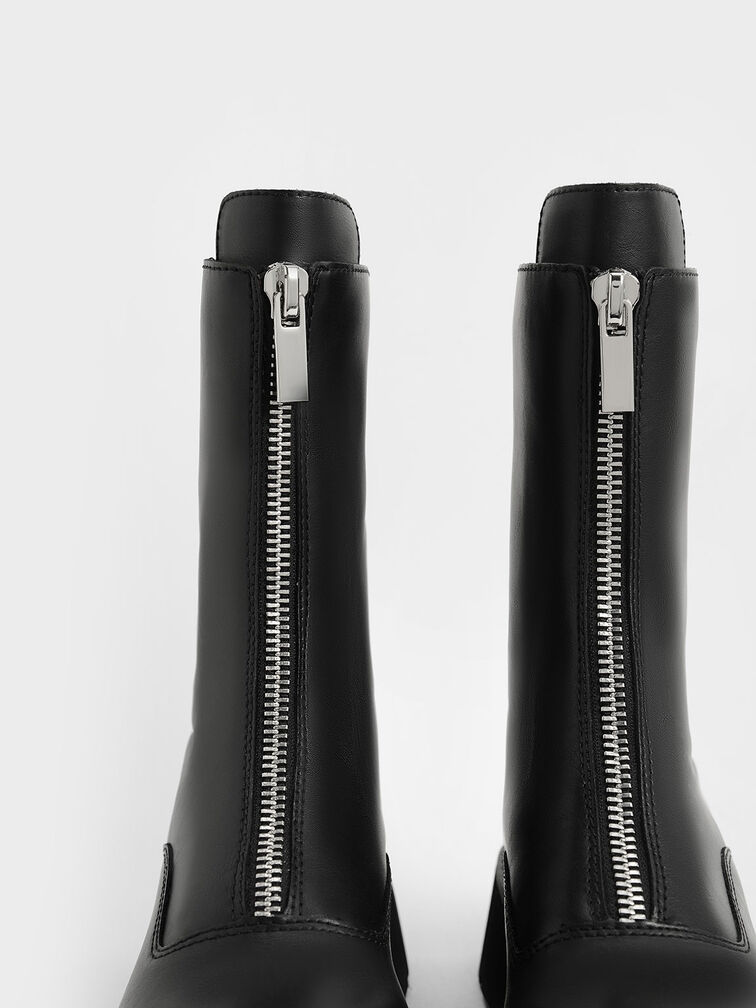 Billie Front-Zip Ankle Boots​, Black, hi-res