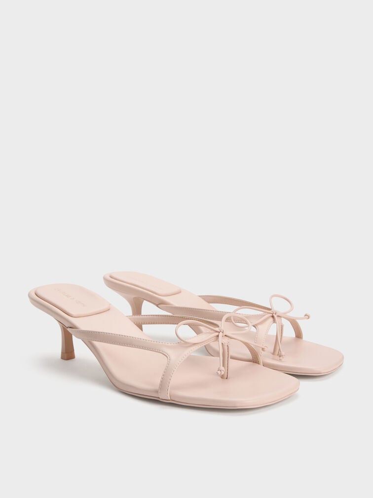 Bow Thong Kitten Heels, Nude, hi-res