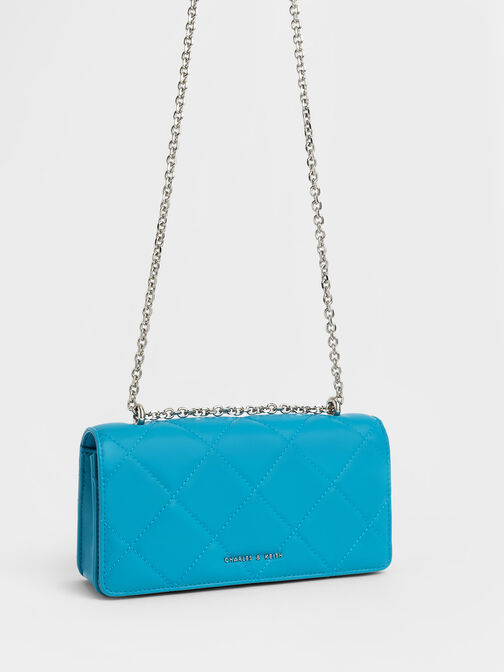 Paffuto Chain Handle Quilted Long Wallet, Cerulean, hi-res
