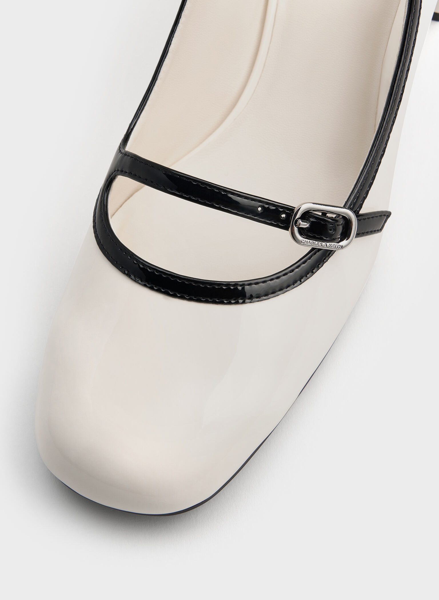 Patent Contrast-Trim Double-Strap Mary Jane Pumps, White, hi-res