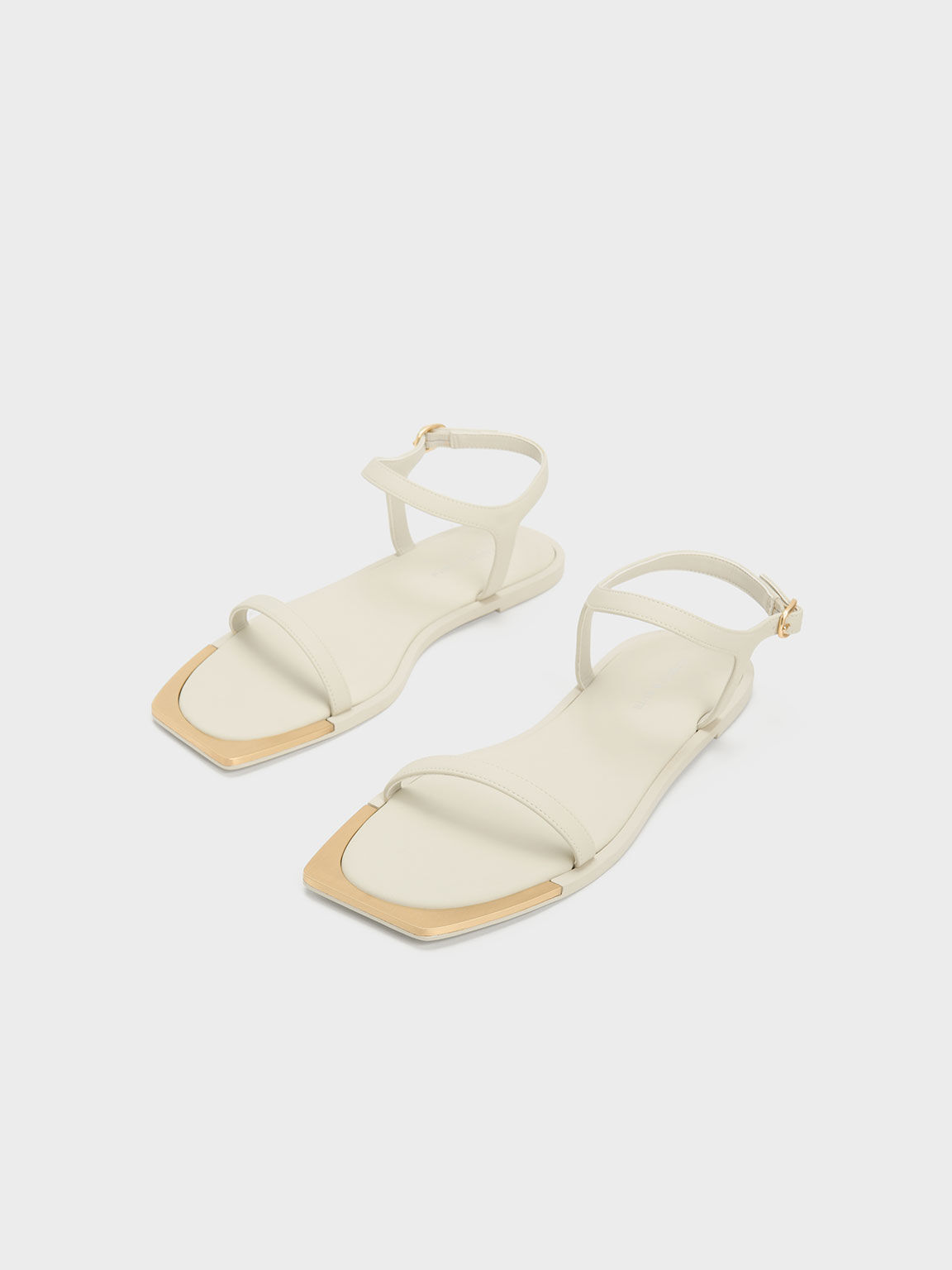 Metallic Square-Toe Sandals, Chalk, hi-res