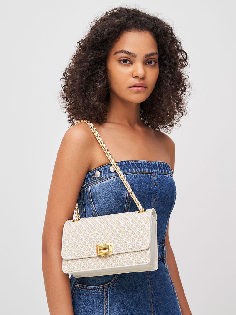 Charles & Keith Xanthe Chunky Chain Shoulder Bag in White